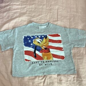 Zara Gray Short Sleeve Tee with Cartoon Graphic